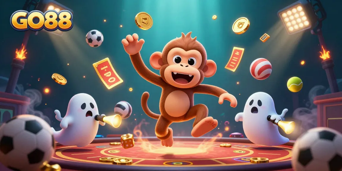 Join GO88 for a thrilling casino adventure with energetic characters and sparkling gold elements