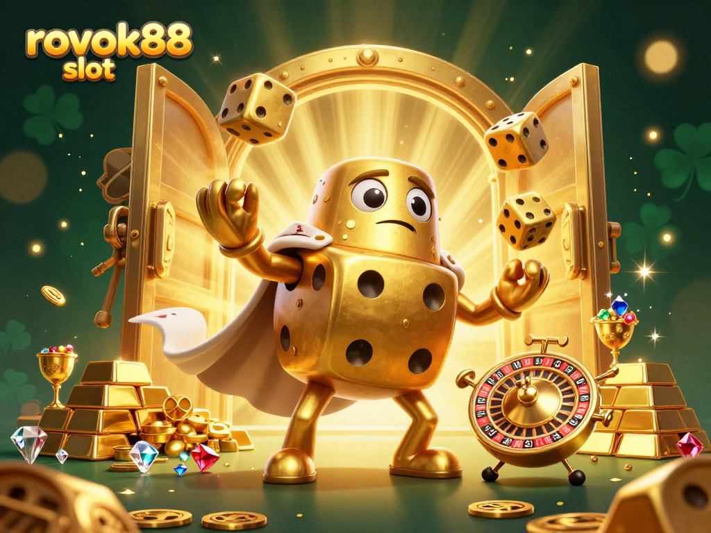 Spin and win with rokok88 slot, featuring golden dice, sparkling gems, and thrilling casino elements.