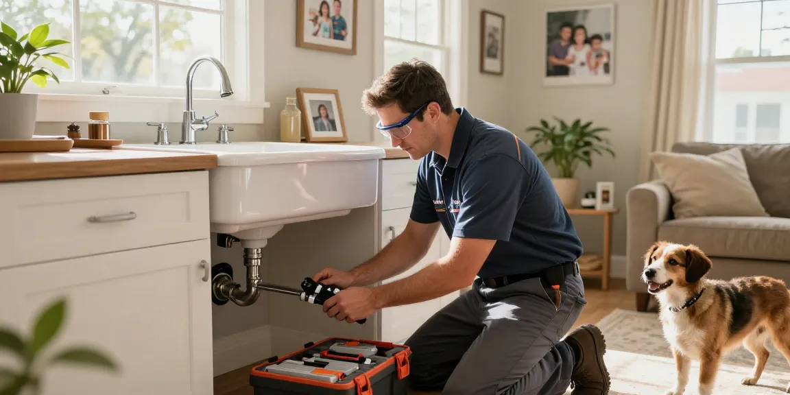 Professional plumber providing plumbing service Fort Worth in a cozy home setting.