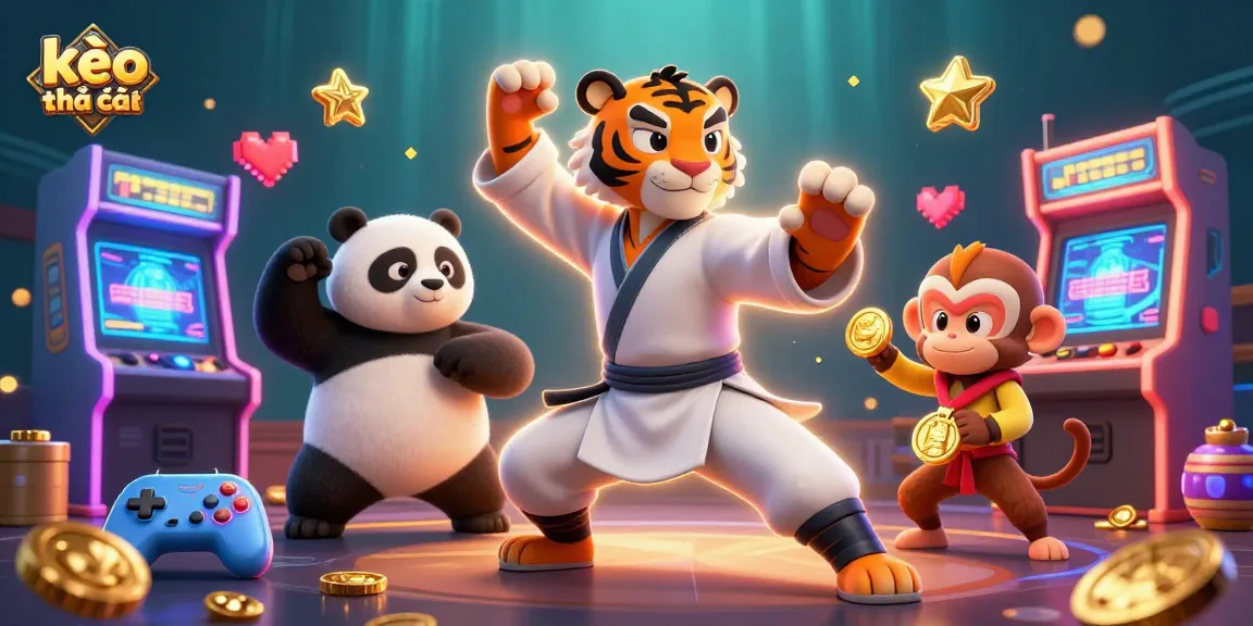 Engage with kèo nhà cái excitement as a kung fu tiger master showcases martial arts amidst dynamic casino elements.