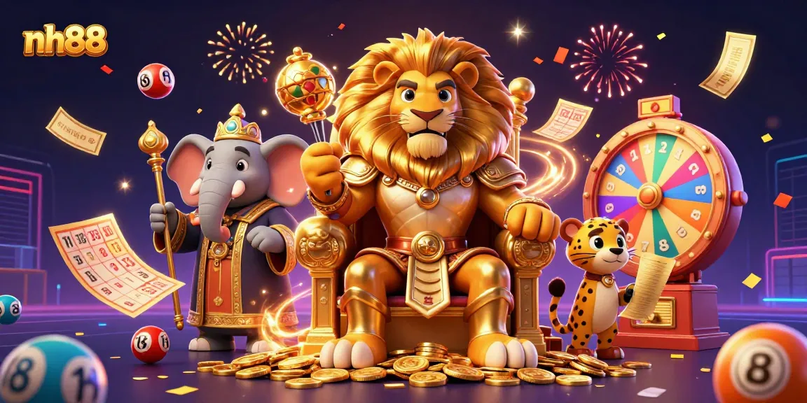 nh88 captivates with its vibrant 3D illustration showcasing royal gaming characters in an explosive casino setting.