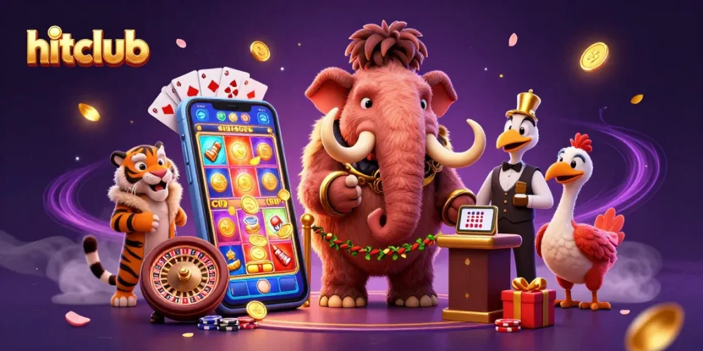 Hitclub bouncer checking IDs at a vibrant casino entrance with animated gaming elements.