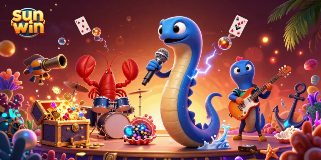 Engage in vibrant underwater casino fun with sun win's electric eel DJ performance.